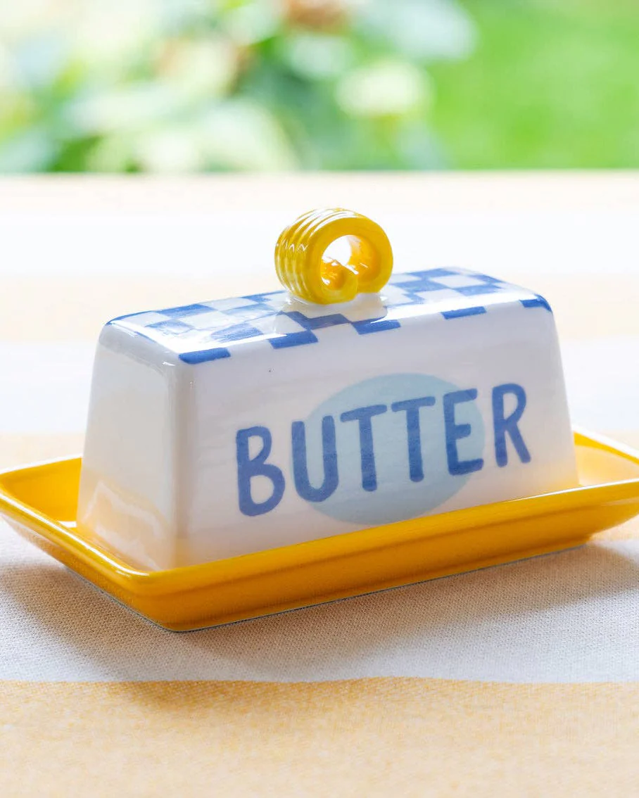 Blue Check Butter Dish