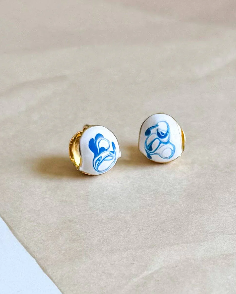 Blue Porcelain Hoop Earrings