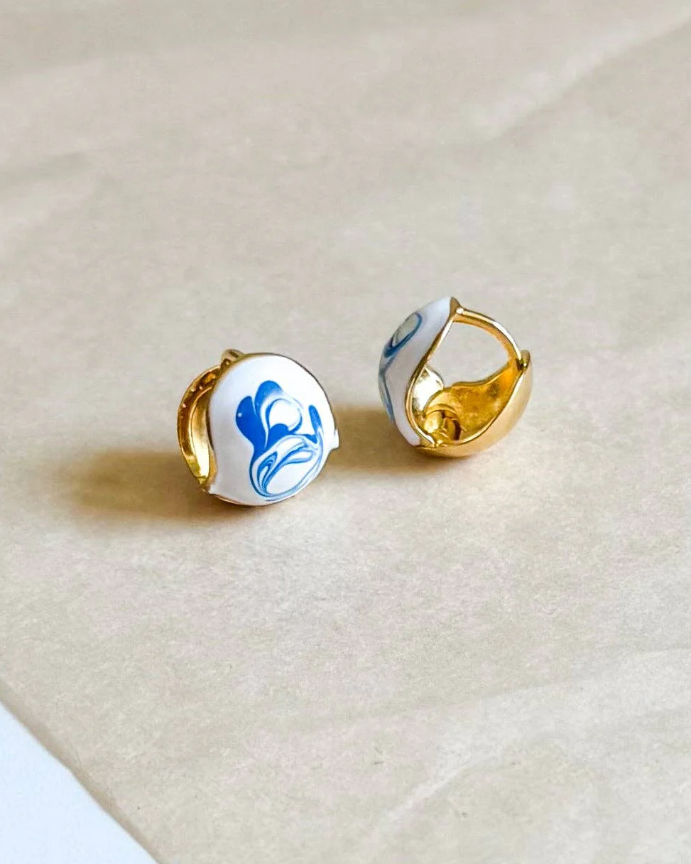 Blue Porcelain Hoop Earrings - Image 2