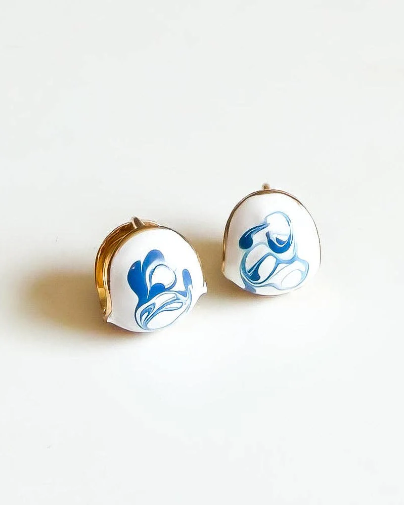 Blue Porcelain Hoop Earrings - Image 3