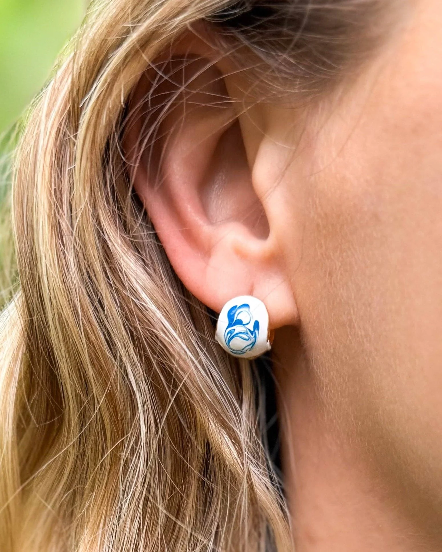 Blue Porcelain Hoop Earrings - Image 4