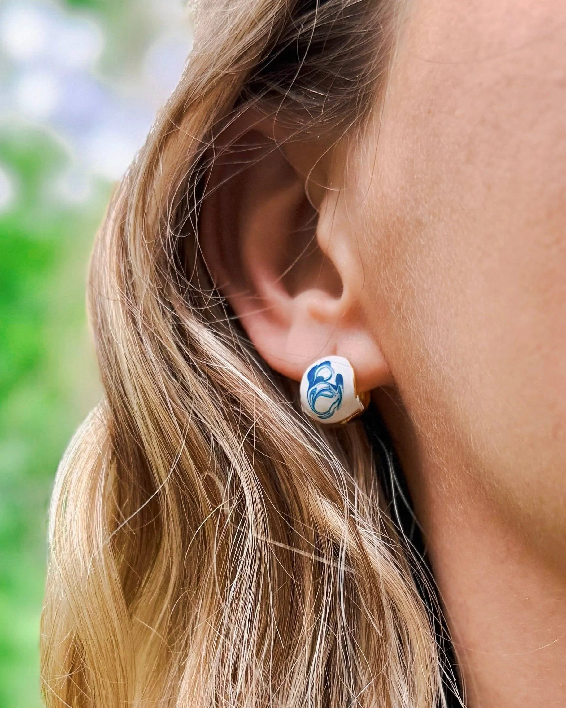 Blue Porcelain Hoop Earrings - Image 5