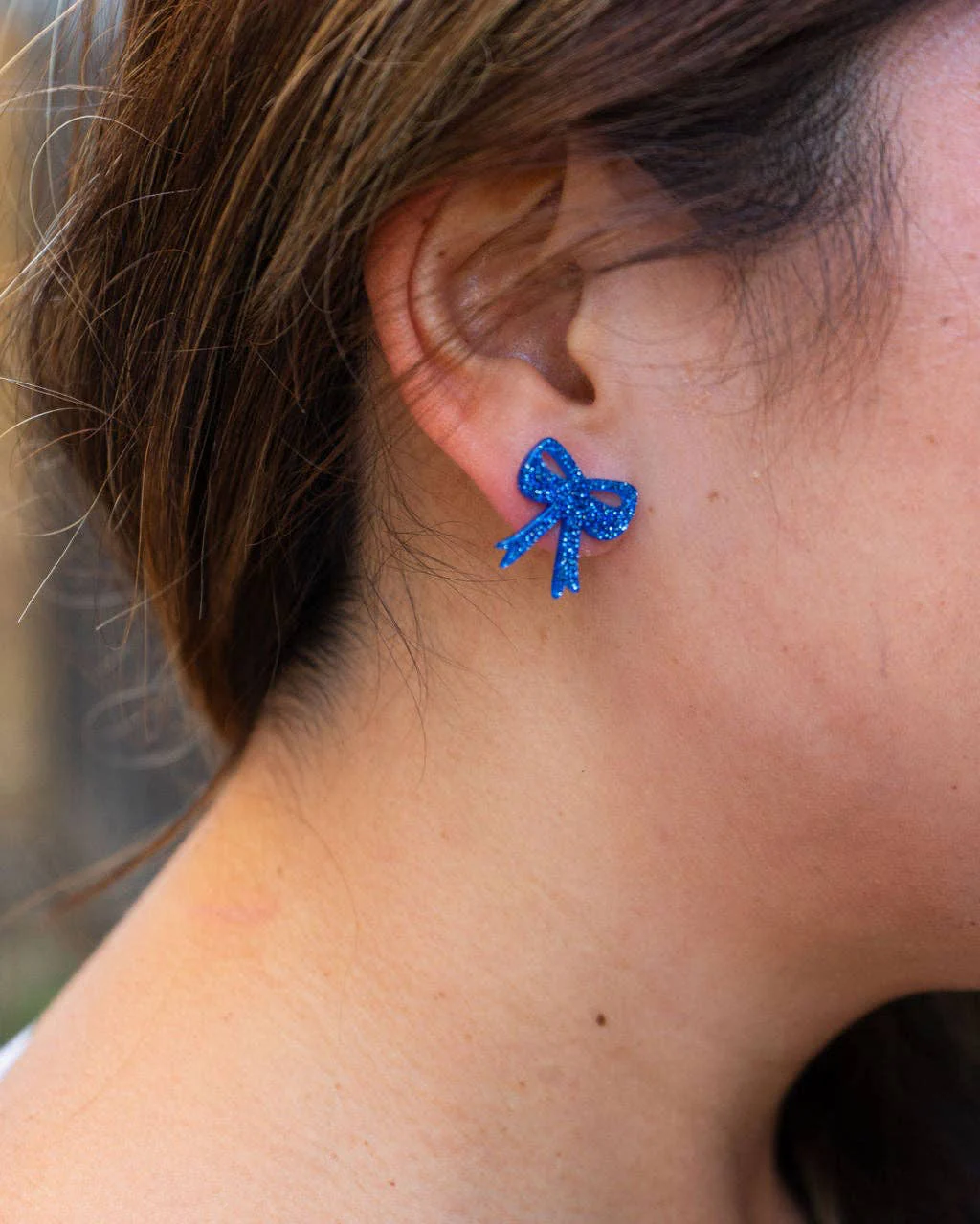Bow Studs - Blue Glitter - Image 3
