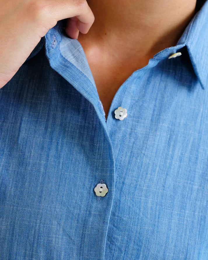 Chambray Floral Button Shirt - Image 4