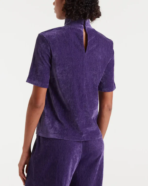 Chenille Mock Turtleneck Top in Purple - Image 3
