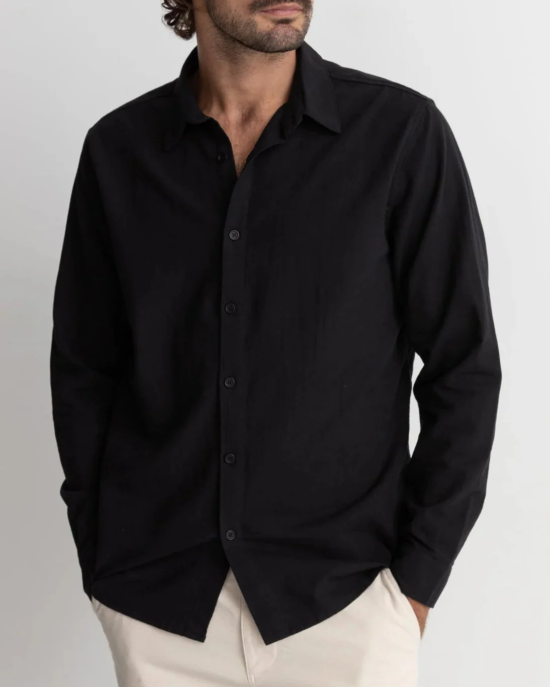 Classic Linen LS Shirt in Vintage Black