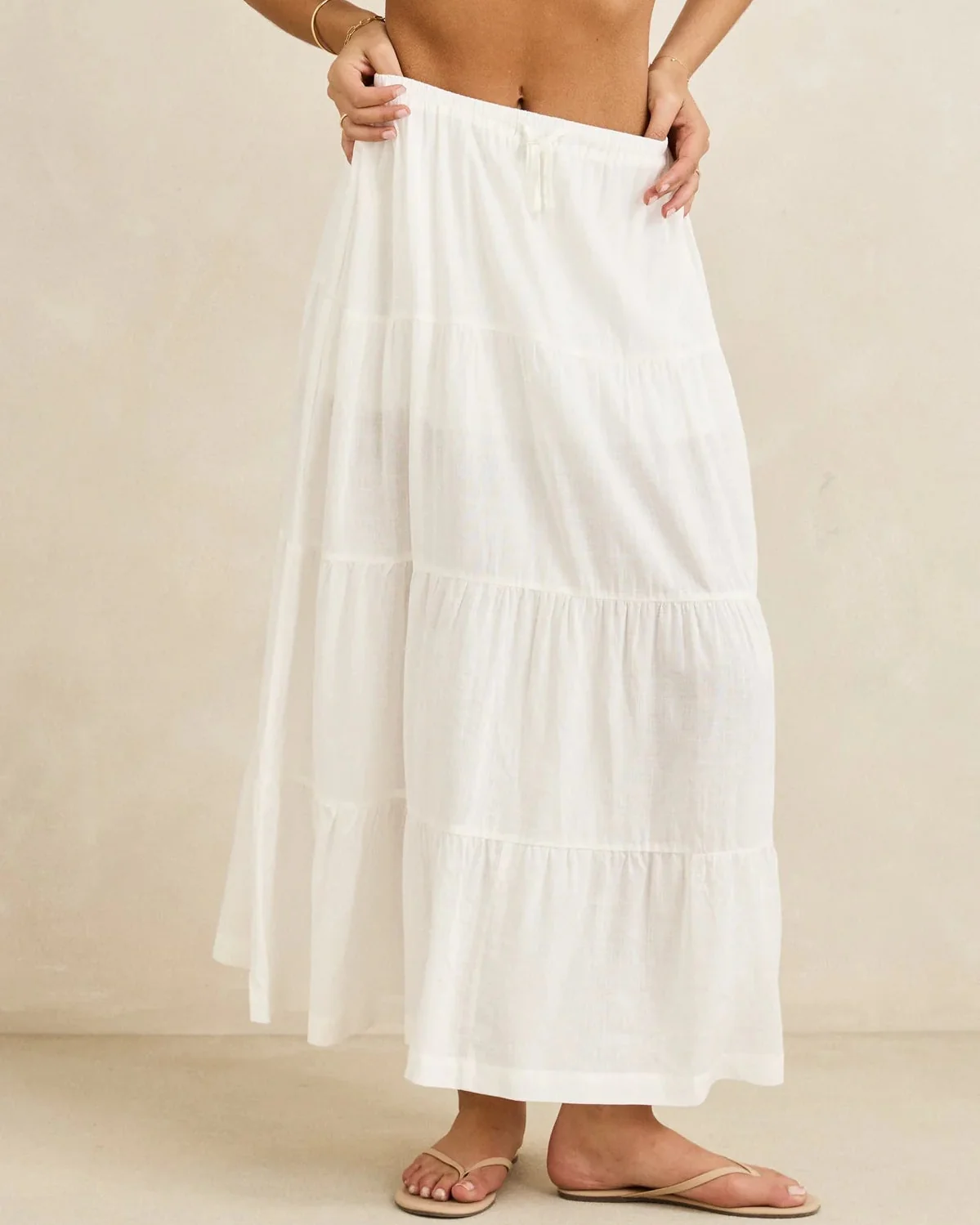 Classic Tiered Maxi Skirt in White