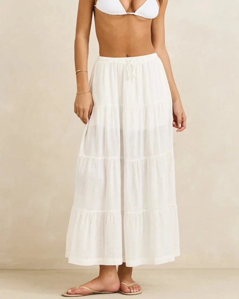 Classic Tiered Maxi Skirt in White - Image 2