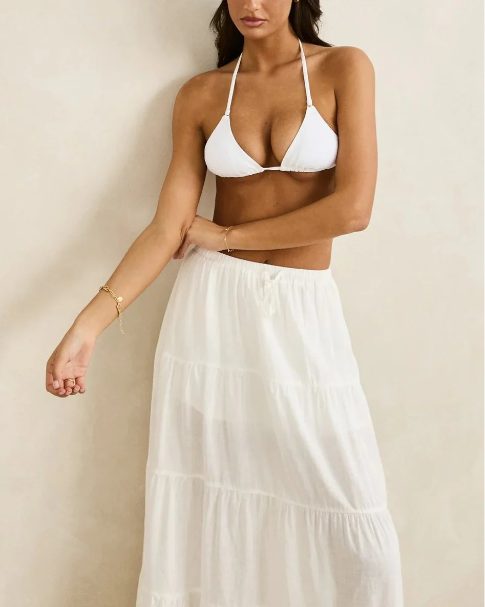 Classic Tiered Maxi Skirt in White - Image 3