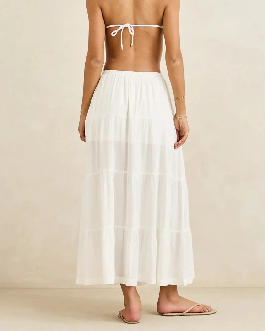 Classic Tiered Maxi Skirt in White - Image 4