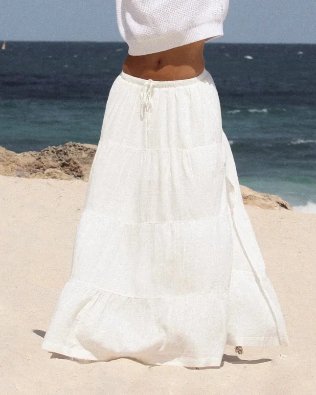 Classic Tiered Maxi Skirt in White - Image 5