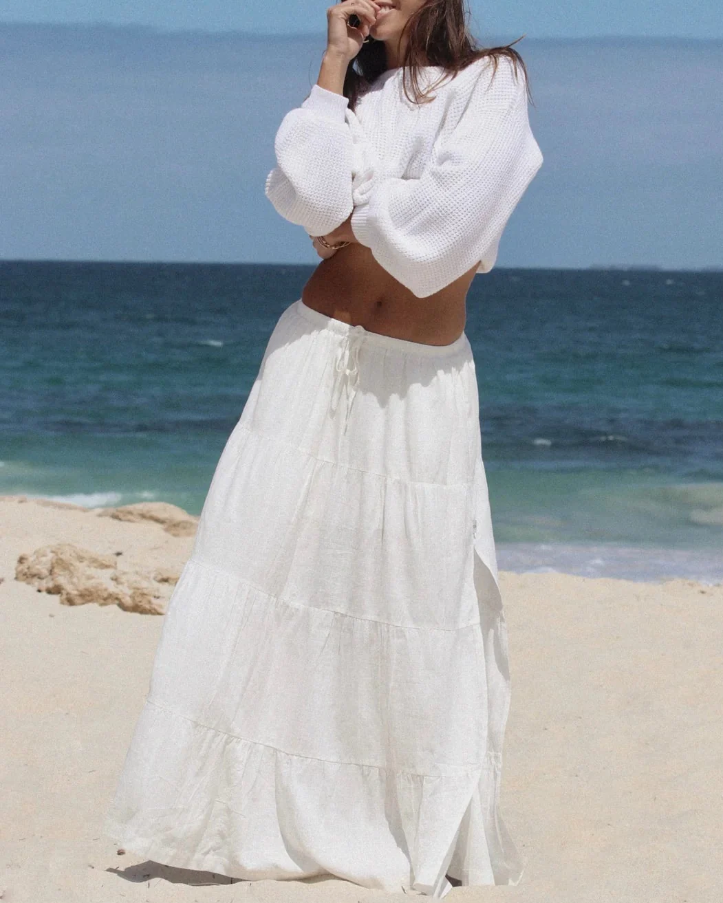 Classic Tiered Maxi Skirt in White - Image 6