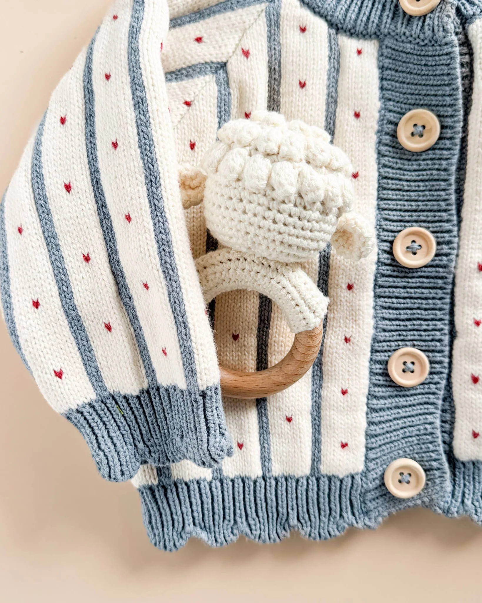 Cotton Stripe Heart Cardigan - Image 2