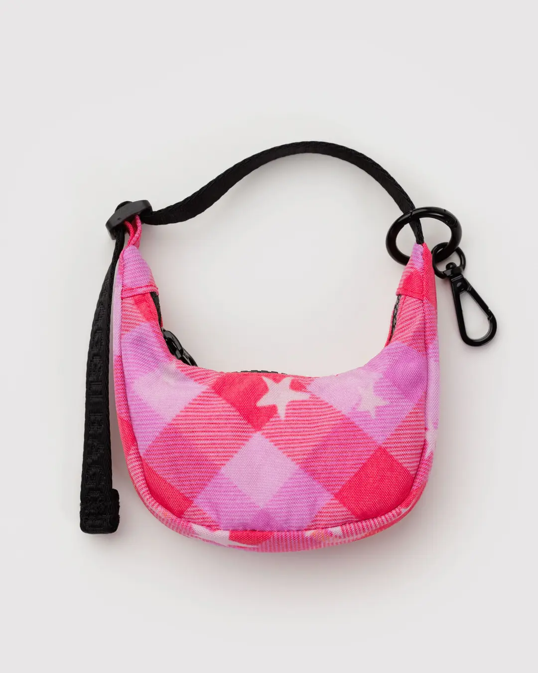 Crescent Bag Charm in Pink Star Plaid