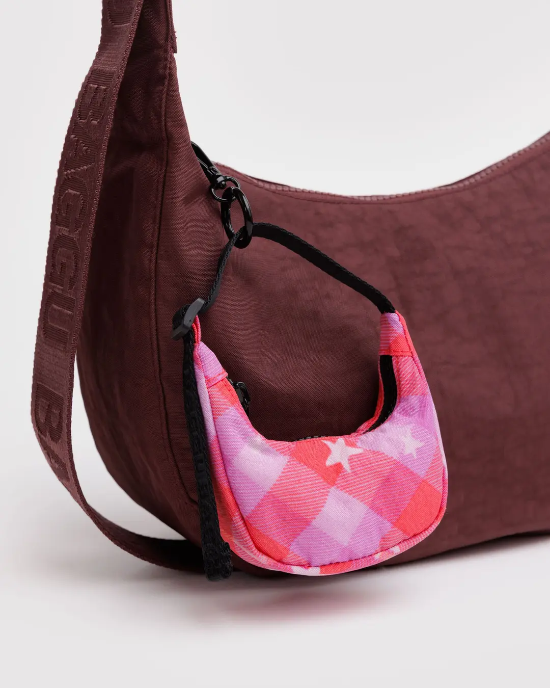 Crescent Bag Charm in Pink Star Plaid - Image 2