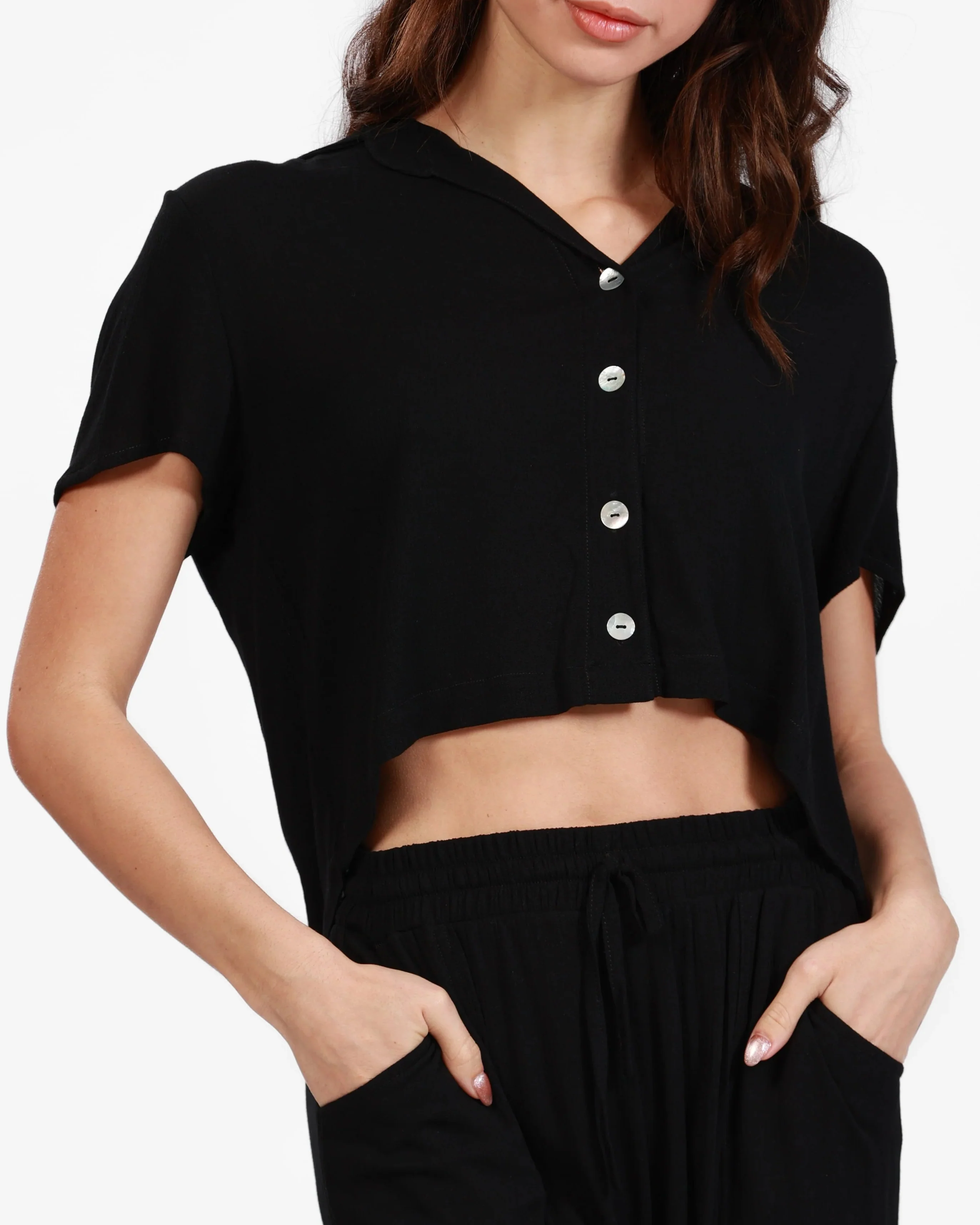 Crop Shirt in Black - Image 2