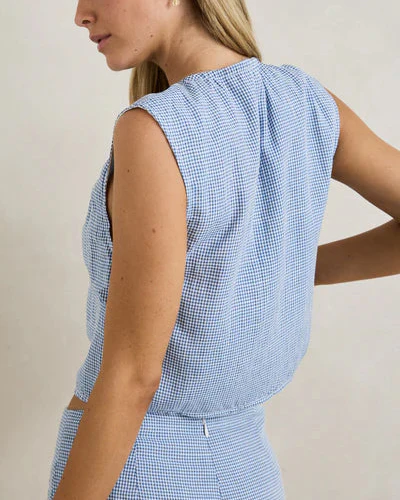 Del Rio Gathered Top in Blue Check - Image 2