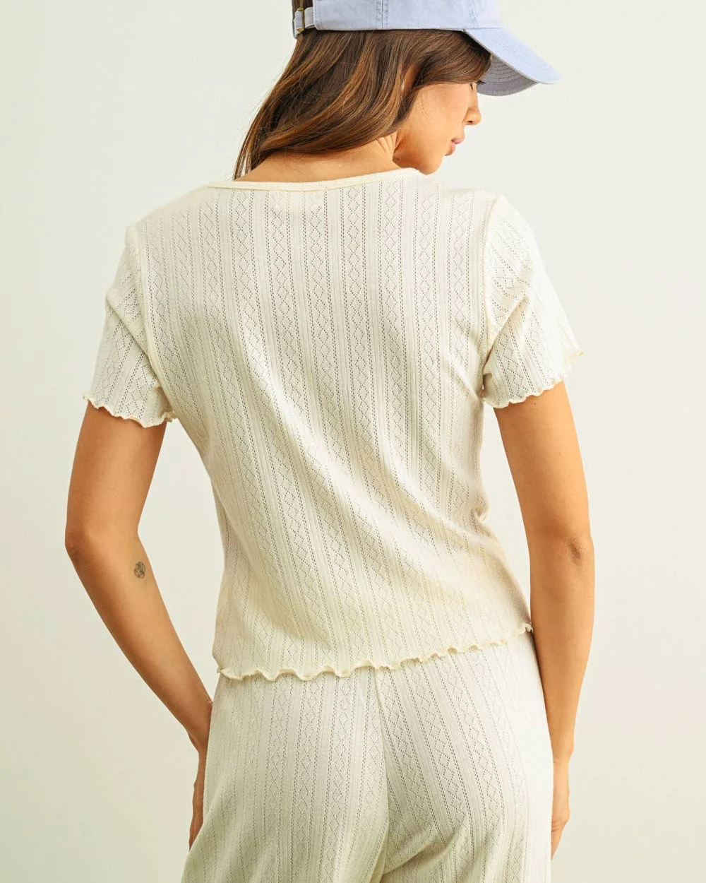 Pointelle Tee in Ivory - Image 2