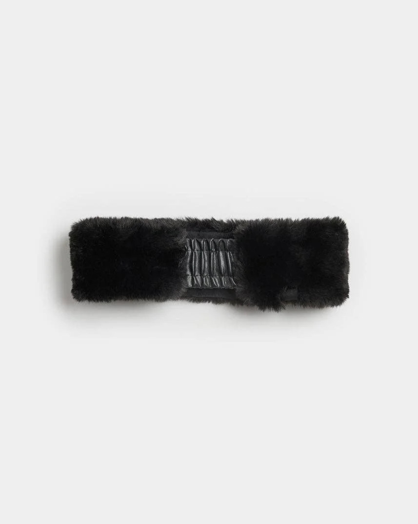 Faux-Fur Headband in Black - Image 3