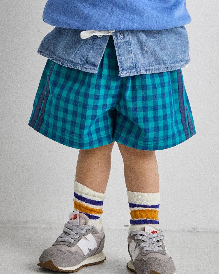Gingham Drawstring Short in Blue & Teal - Image 2