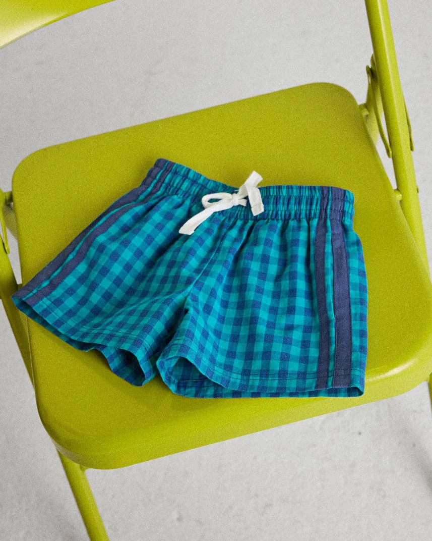 Gingham Drawstring Short in Blue & Teal - Image 4