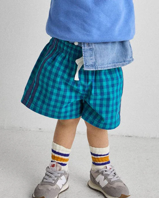 Gingham Drawstring Short in Blue & Teal - Image 5