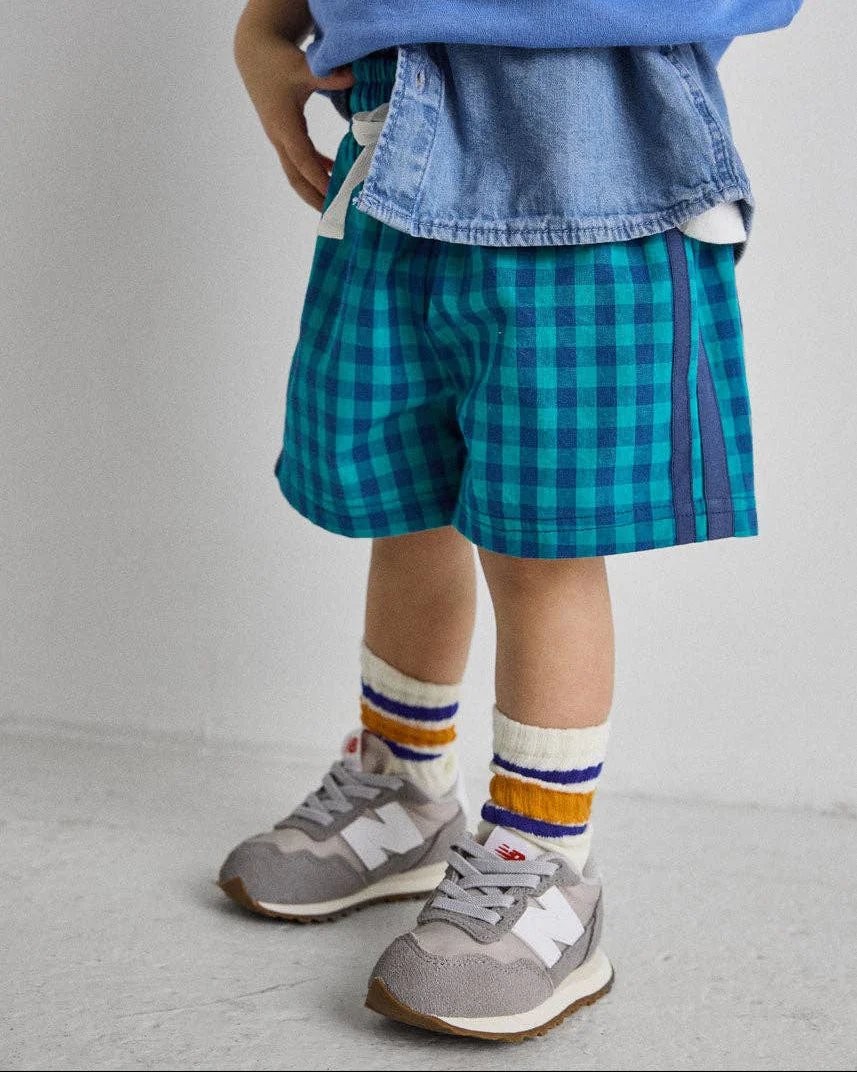 Gingham Drawstring Short in Blue & Teal - Image 6