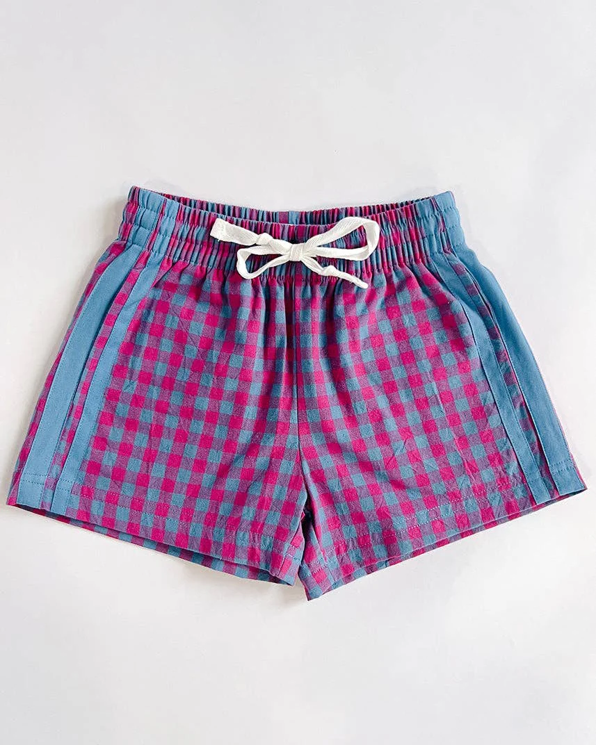 Gingham Drawstring Short in Pink & Teal