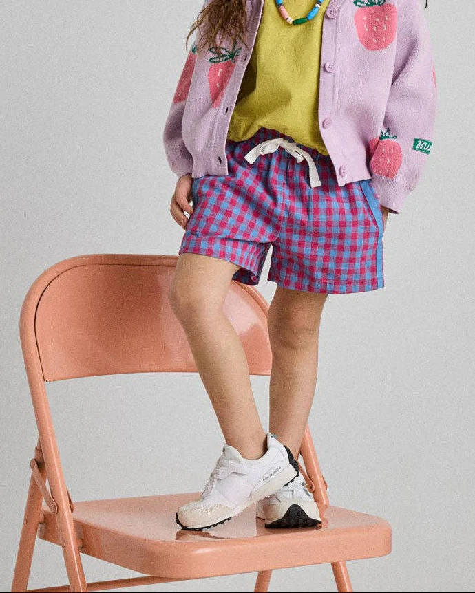 Gingham Drawstring Short in Pink & Teal - Image 2