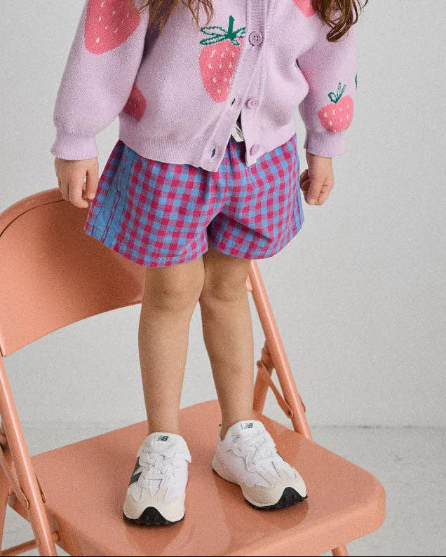 Gingham Drawstring Short in Pink & Teal - Image 3