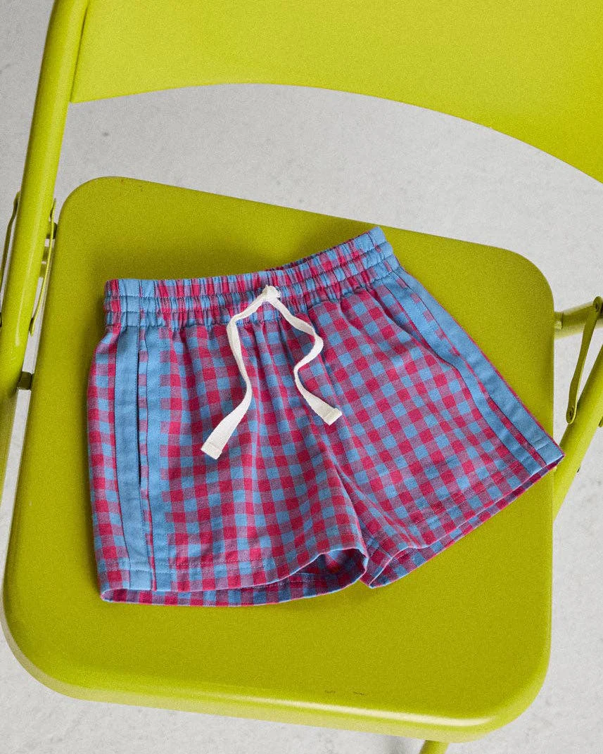 Gingham Drawstring Short in Pink & Teal - Image 5