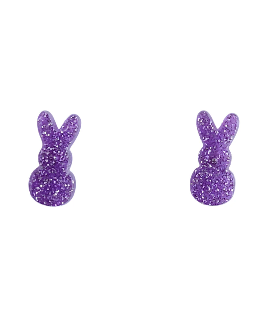 Glitter Bunny Studs - Purple