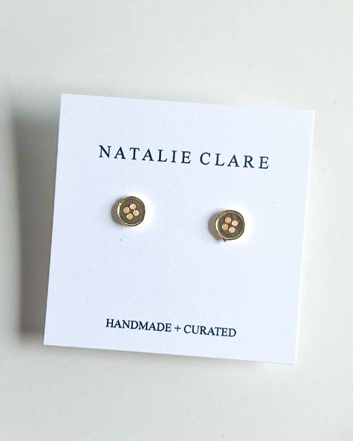Gold Button Stud Earrings - Image 3