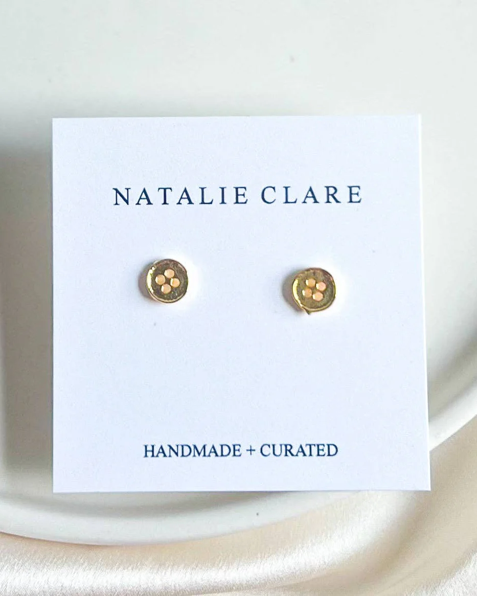Gold Button Stud Earrings - Image 4