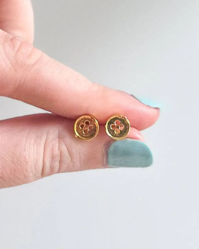 Gold Button Stud Earrings - Image 5