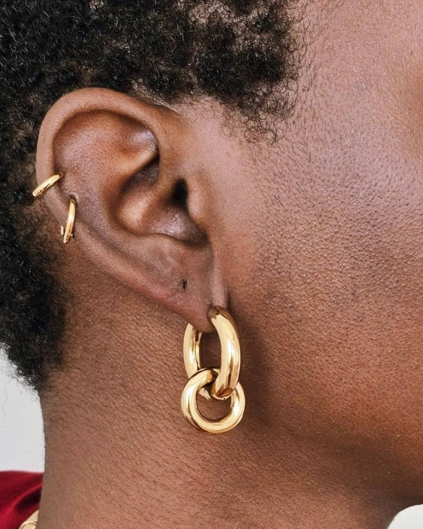 Gold Interlocking Hoop Earrings - Image 2