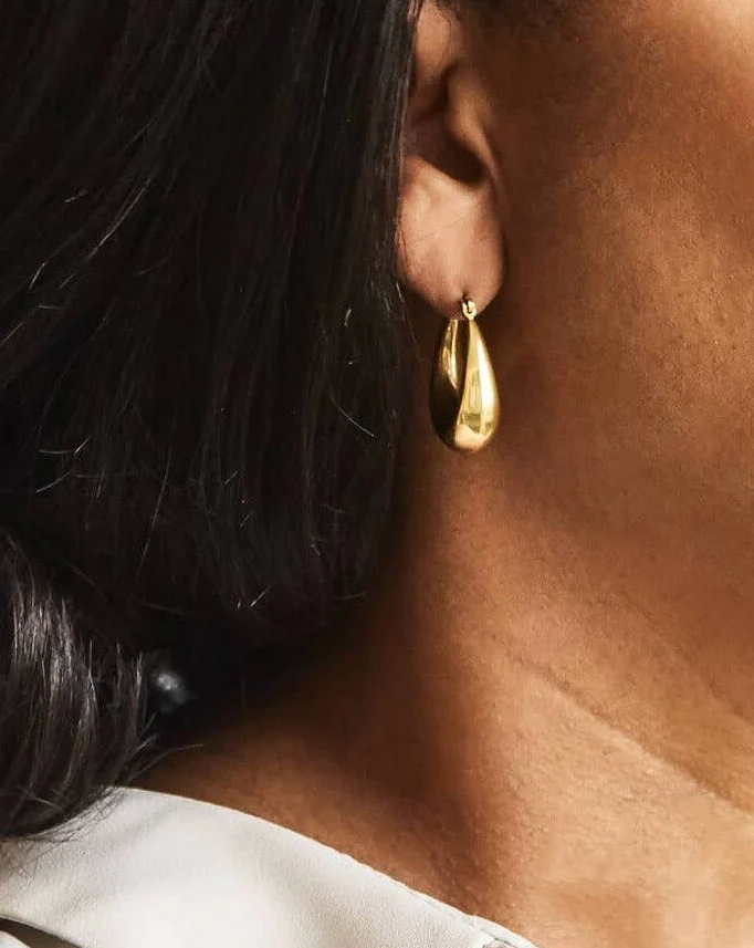 Gold Oval Hoop Earrings - Image 2