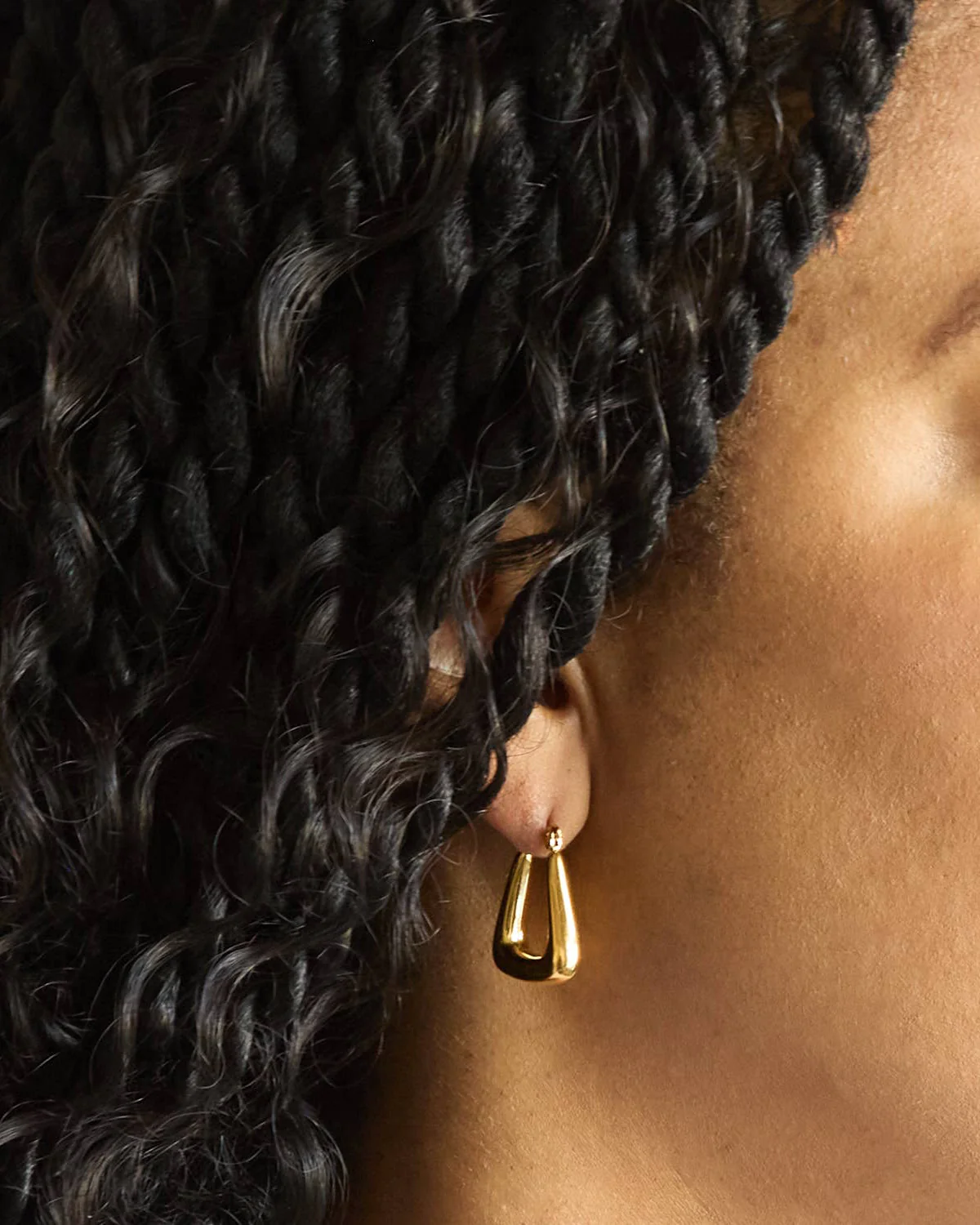 Gold Triangle Hoop Earrings - Image 3