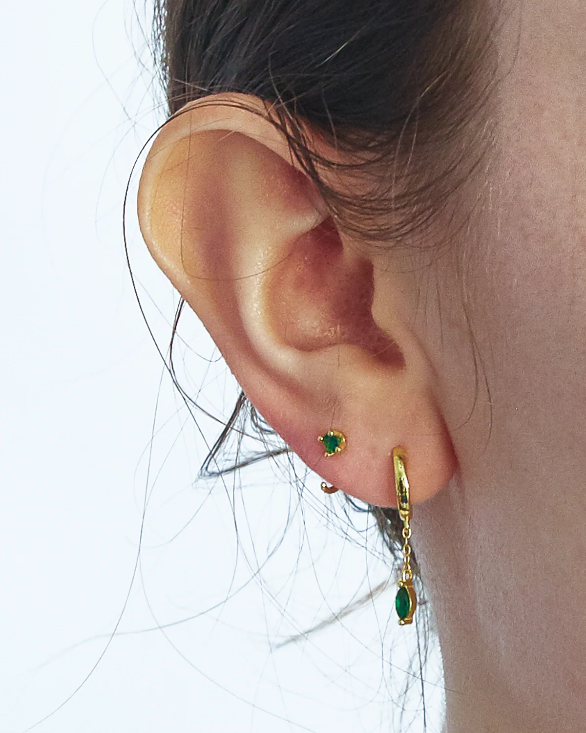 Green CZ Open Hoop Earrings - Image 3