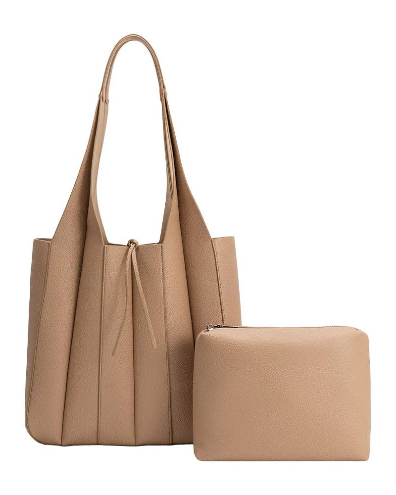 Harper Vegan Leather Tote Bag in Nude - Image 4
