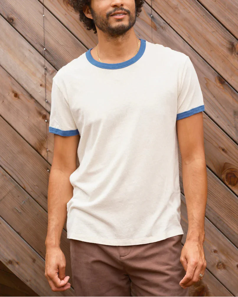 Hemp Ringer Tee in Natural/Navy - Image 2