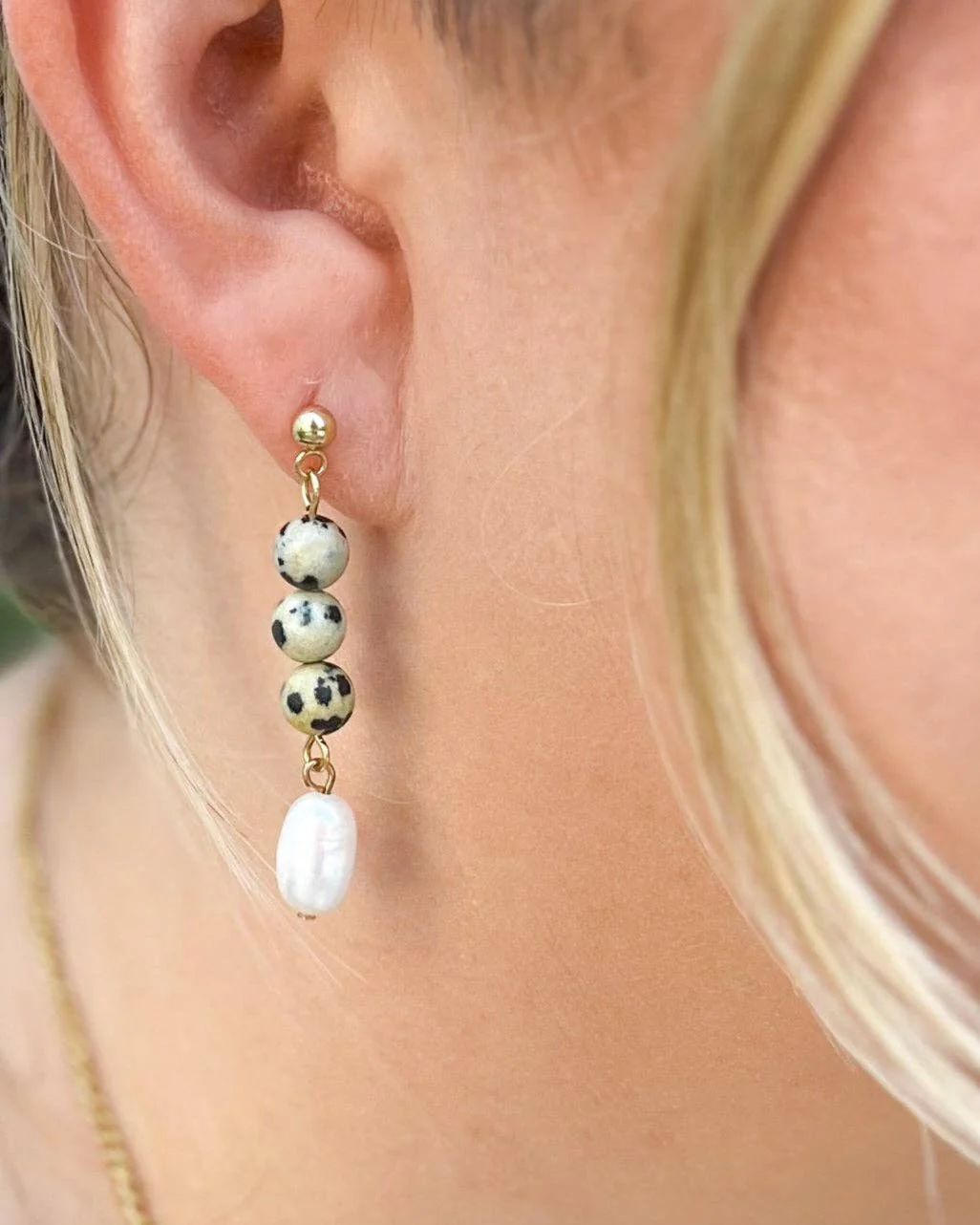 Jasper and Pearl Drop Earrings - Image 3