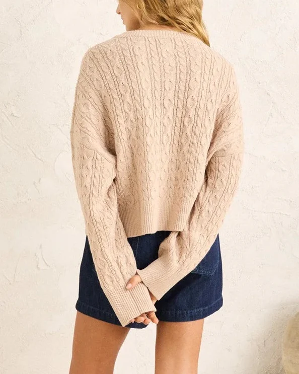 Juniper Cable Knit Cardigan in Taupe - Image 4