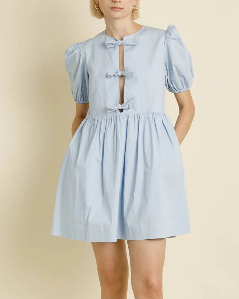 Knot Mini Dress in Blue - Image 4