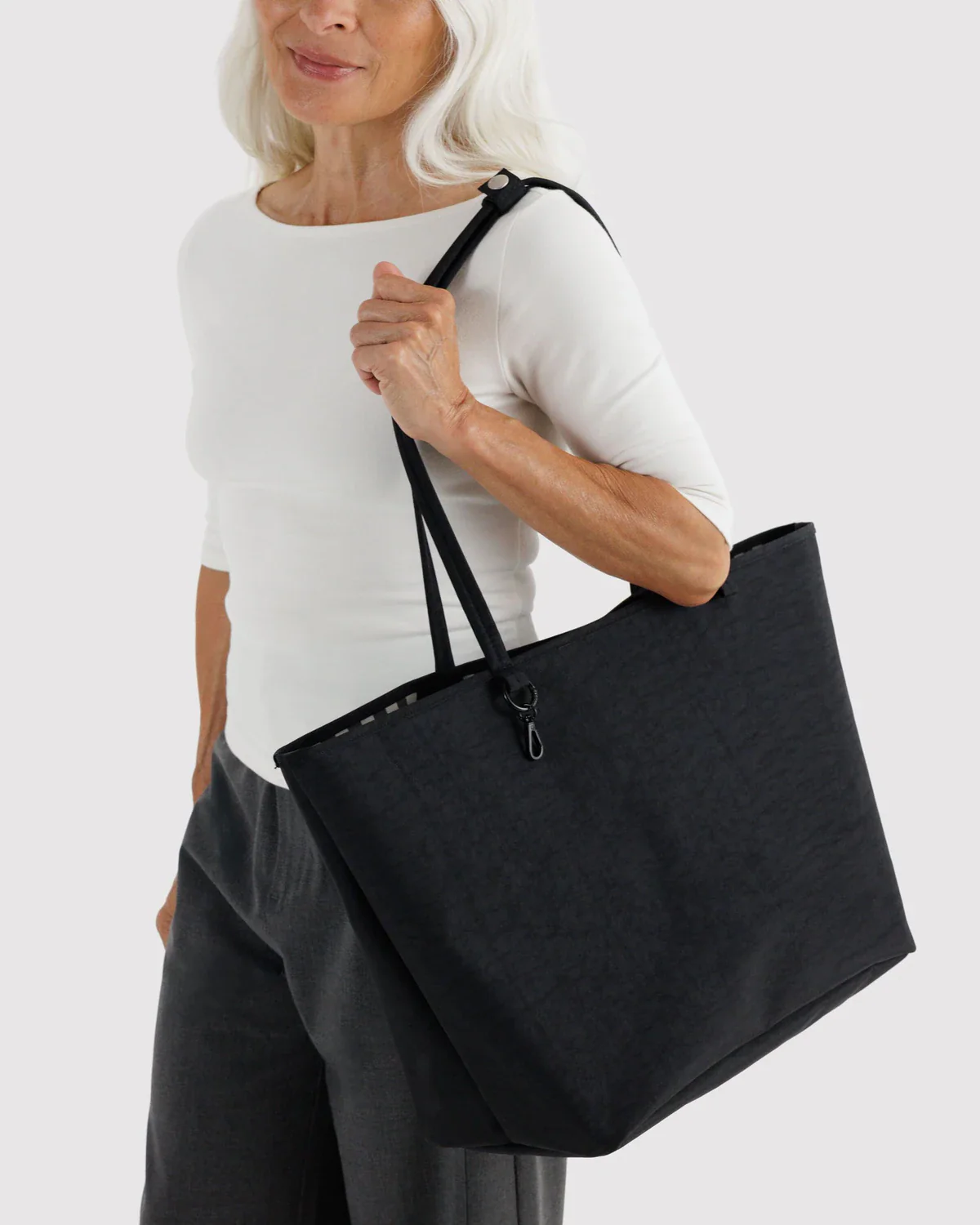 Large Nylon Reversible Tote in Black Mix - Image 3