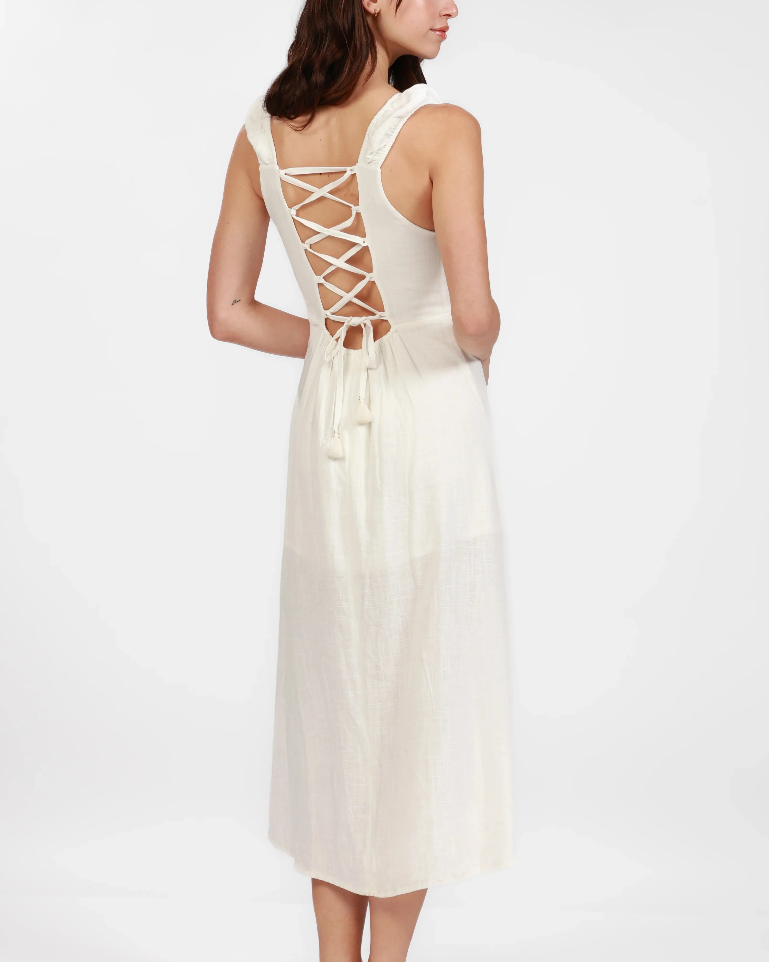 Linen Maxi Dress in White - Image 2