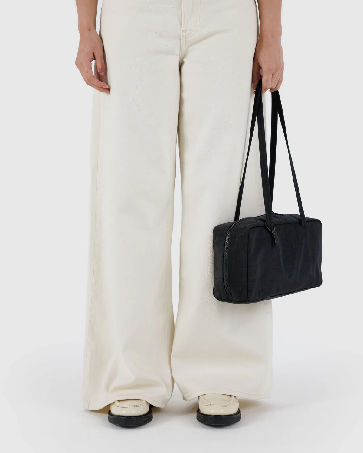 Medium Nylon Bowler Bag in Black - Image 2