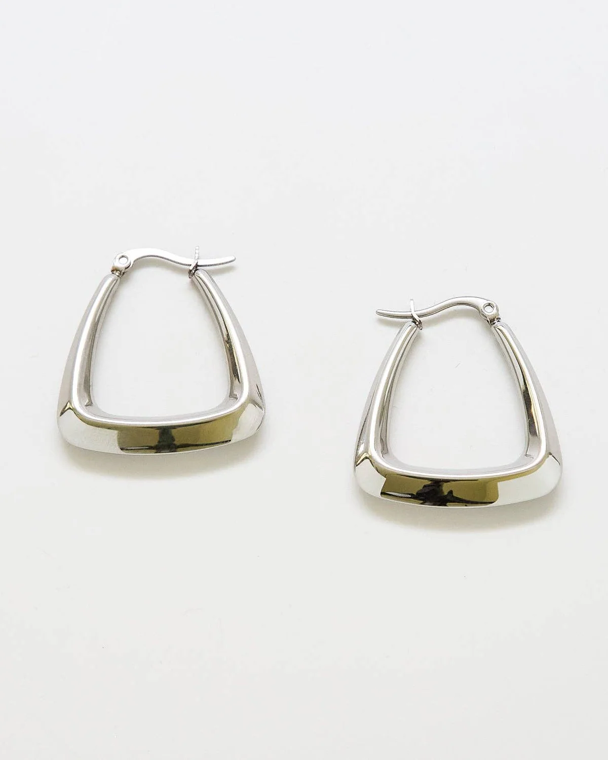 Medium Silver Triangle Hoop Earrings