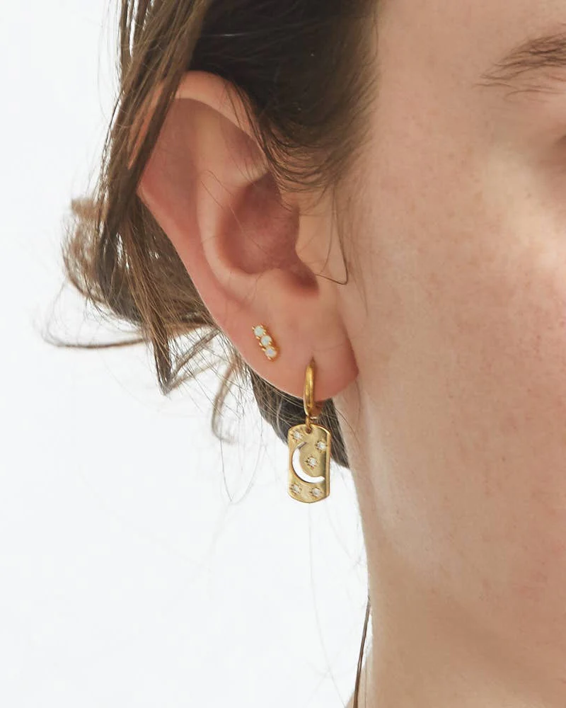Moon & Star CZ Bar Huggie Earrings - Image 2