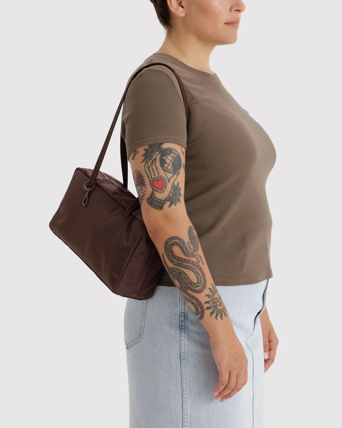 Nylon Bowler Bag in Coffee - Image 3